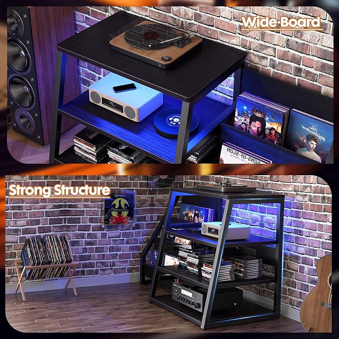AV Media Stand with Outlets, Stereo Stands and Racks with Vinyl Storage - Image 5