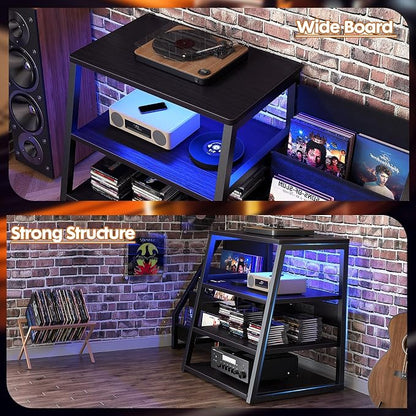 AV Media Stand with Outlets, Stereo Stands and Racks with Vinyl Storage - Image 5