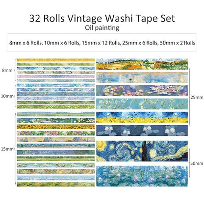 emmoolife 32 Rolls Washi Tape Set, Oil Painting Decorative Masking Tape - Image 3