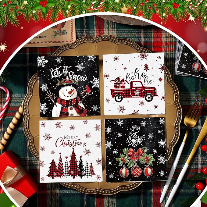 Janlaugh 200 Pcs Christmas Paper Napkins Disposable Snowman Cocktail Napkins - Image 2