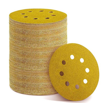150PCS Gold Sanding Discs Set, 5-Inch 8-Hole Sandpaper by YEHBS