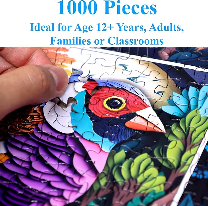 Think2Master Colorful Birds 1000 Pieces Jigsaw Puzzle. Paper Cut Craft Style. - Image 4