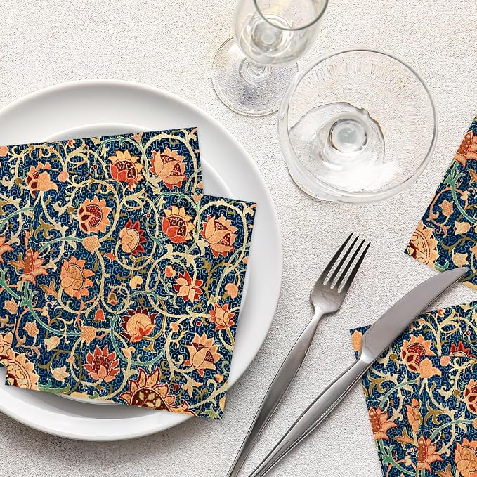 Quera 50 Pack William Morris Cocktail Napkins Vintage Floral Blue Paper Napkins - Image 5