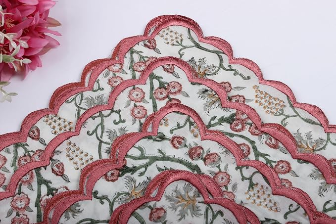 Ridhi Coral Pink Hand Block Print Napkins 18" x 18" Set of 4 Reusable Cotton - Image 2