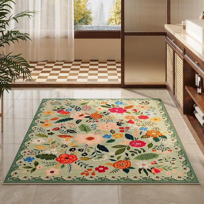 Rugcomf Bedroom Rug 3x5 Rug Washable Area Rug Non Slip Low Pile Boho Floral - Image 6