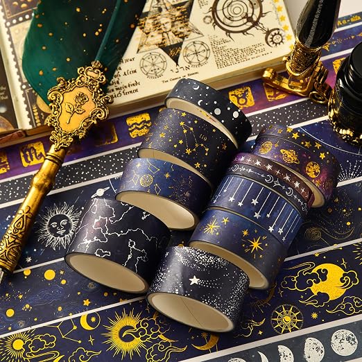 20 Rolls Galaxy Washi Tape Set Stars Arts Adhesive Tapes Gold Silver Foil - Image 6