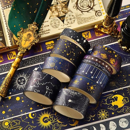 20 Rolls Galaxy Washi Tape Set Stars Arts Adhesive Tapes Gold Silver Foil - Image 6