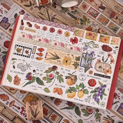20 Rolls Vintage Washi Tape Set, Floral Letter Butterfly Mushroom Botanical - Image 7