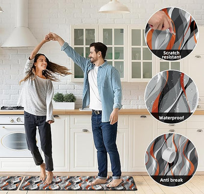 Kitchen Mats for Floor Modern Abstract kitchen rugs Grey and Orange Stripe Anti - Image 7