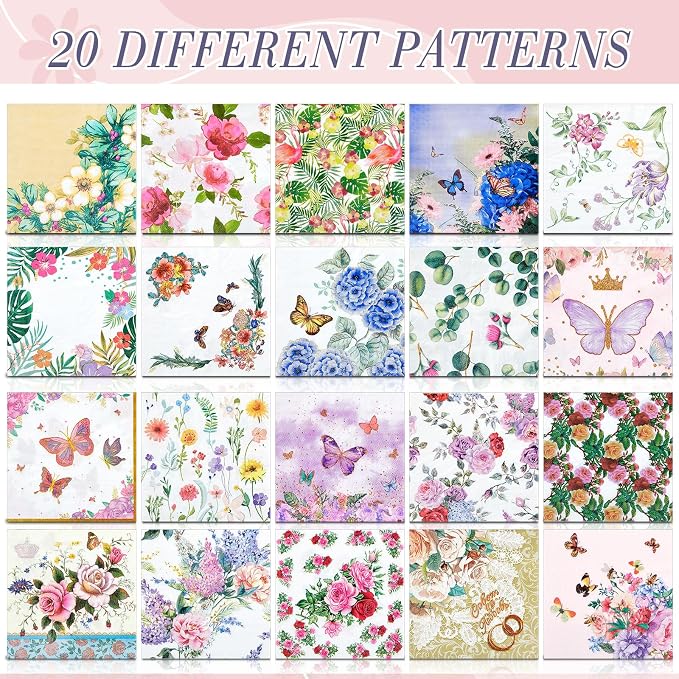 Crtiin 20 Pack Assorted Floral Napkins - Image 6