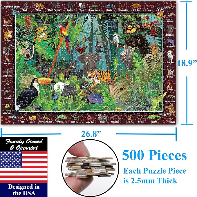 Think2Master Colorful Rainforest Jungle Zoo Animals 500 pieces Large Format - Image 6