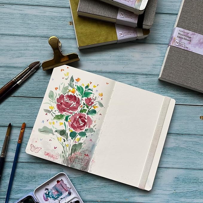 tumuarta Watercolor Sketchbook, 140 LB, 100% Cotton Paper, Cold Press, 24 Sheets - Image 8