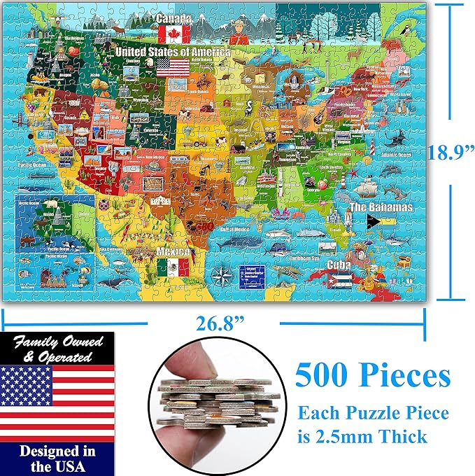 Think2Master Colorful United States Map 500 Pieces Large Format Jigsaw Puzzle - Image 6