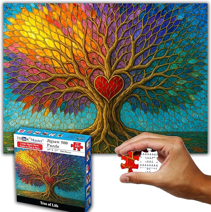 Think2Master Colorful Vibrant Stained Glass Style Artwork Tree of Life 500 by Think2Master