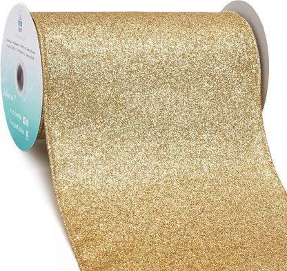 CT CRAFT LLC Glitter Wired Ribbon 6" x 10 Yards Light Gold by CTCRAFTLLC