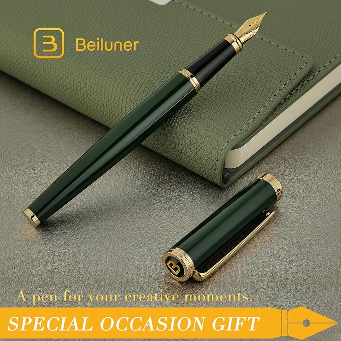 BEILUNER Racing Green Fountain Pen, Stunning Luxury Pens - Image 7