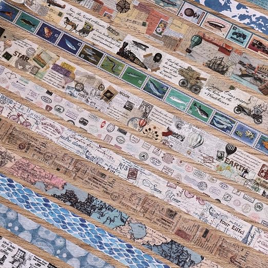 38 Rolls Vintage Washi Tape Set, Vintage Travel Stamp Map Scenery Art Letter - Image 6