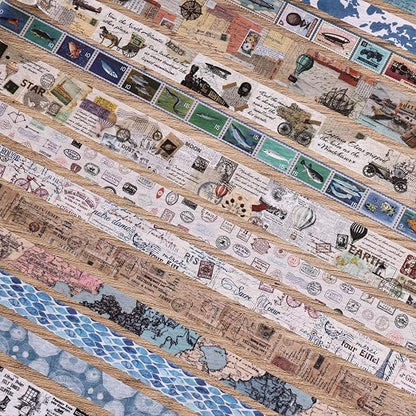 38 Rolls Vintage Washi Tape Set, Vintage Travel Stamp Map Scenery Art Letter - Image 6