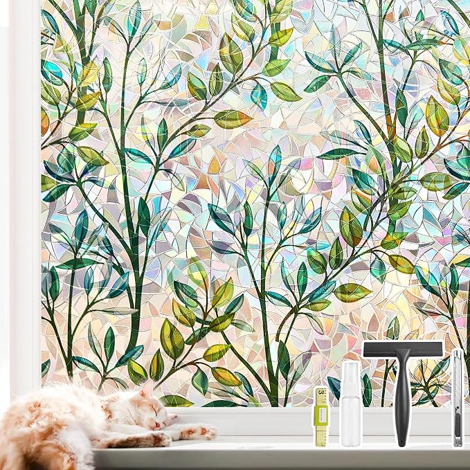 NINETREX Stained Glass Window Film 3D Decorative Cling, Sun Blocking Static by NINETREX