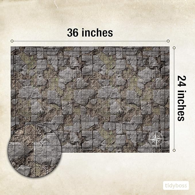 TIDYBOSS d&d Starter Set | 2 X Double Sides 4 Terrains 24x 36 Game Grid Mat | - Image 3