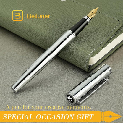 BEILUNER Silver Fountain Pen, Stunning Luxury Pens - Image 6