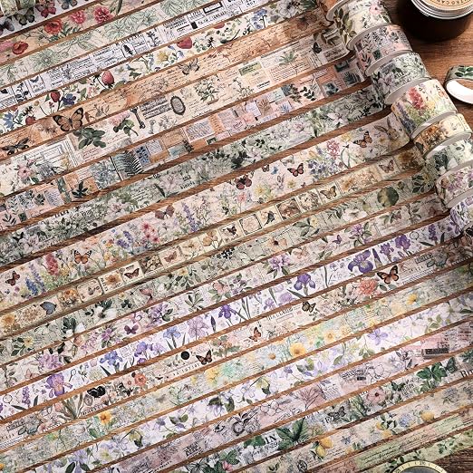 42 Rolls Vintage Washi Tape Set, Delicate Butterfly & Lush Floral Botanical - Image 5