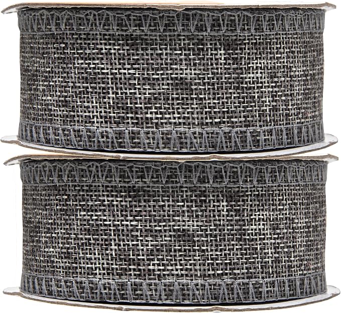 Mandala Crafts Gray Burlap Ribbon 1.5 Inches Wide Jute Ribbons - Image 2