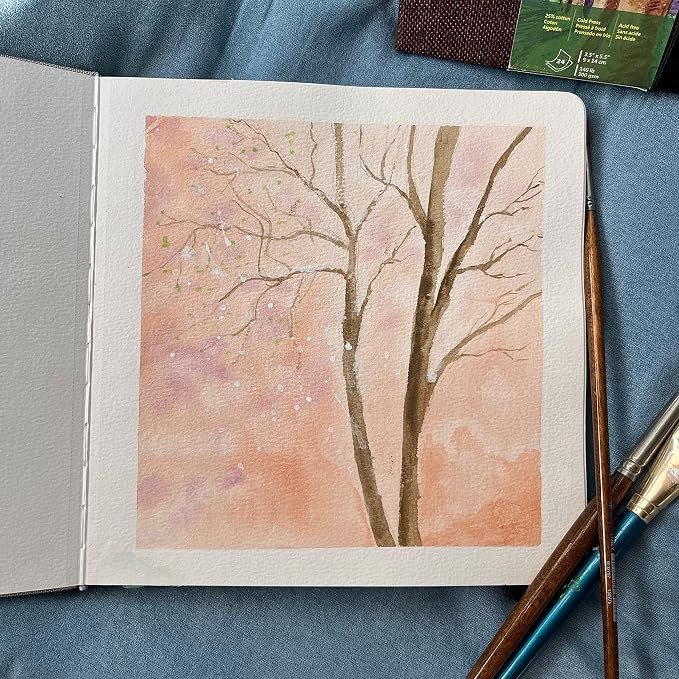 Square Watercolor Journal, 140 LB, 300 GSM, Cotton Paper, Cold Press, 24 Sheets - Image 7