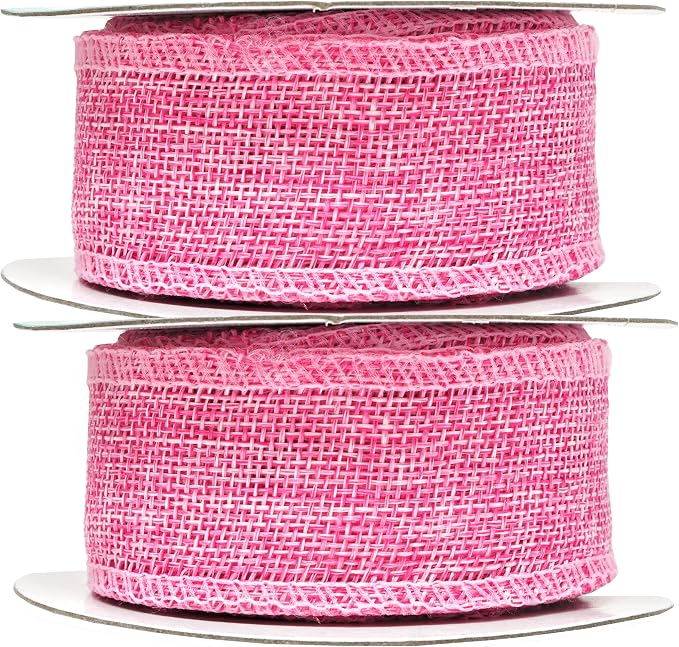 Mandala Crafts Pink Burlap Ribbon 1.5 Inches Wide Jute Ribbons - Image 2