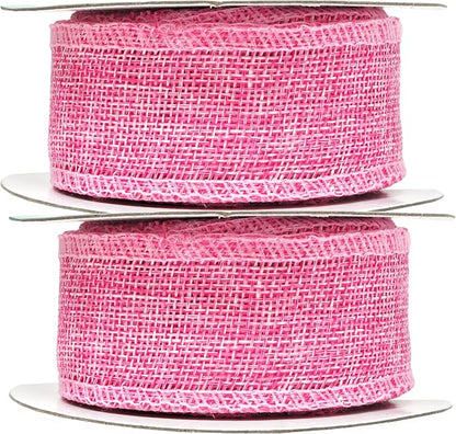 Mandala Crafts Pink Burlap Ribbon 1.5 Inches Wide Jute Ribbons - Image 2