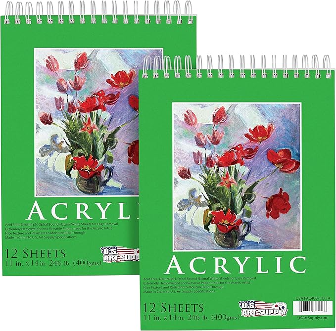 U.S. Art Supply 11x14 Premium Heavy-Weight Acrylic Painting Paper Pad, 2 Pack by USArtSupply