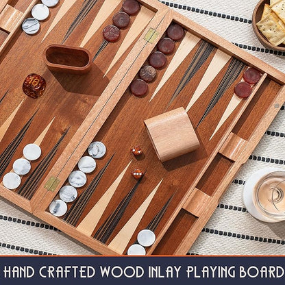 17 Inch Backgammon Sets for Adults. Beautiful Wood Inlaid Backgammon Board Game - Image 4