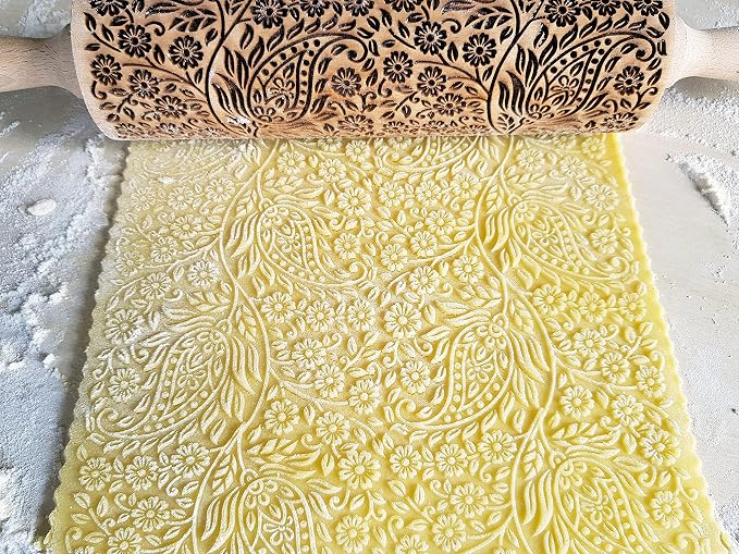 KASHMIR pattern Embossed Rolling Pin. Engraved Dough Roller - Image 2