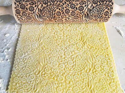 KASHMIR pattern Embossed Rolling Pin. Engraved Dough Roller - Image 2