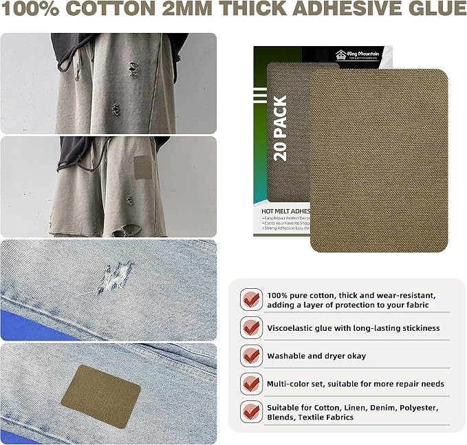 KING MOUNTAIN Iron-on Repair Patch 20 Pcs Pack, 5 Shades of Clothing Repair and - Image 3