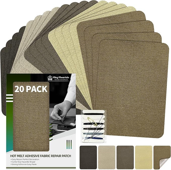 KING MOUNTAIN Iron-on Repair Patch 20 Pcs Pack, 5 Shades of Clothing Repair and by ForABetterHomeLife