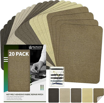KING MOUNTAIN Iron-on Repair Patch 20 Pcs Pack, 5 Shades of Clothing Repair and by ForABetterHomeLife