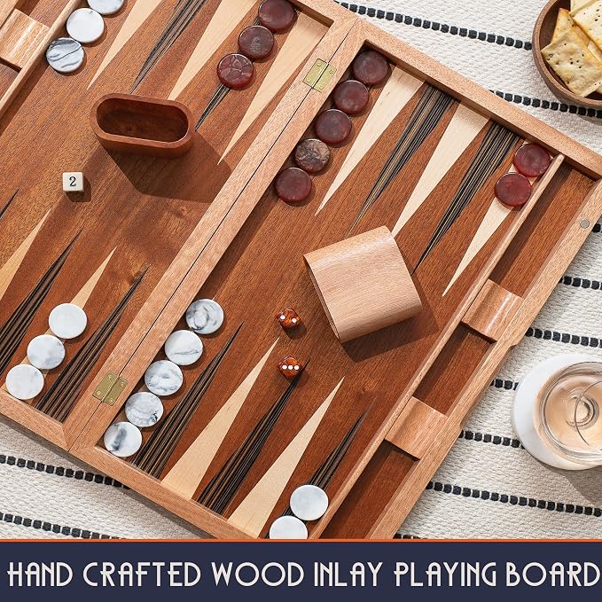 17 Inch Backgammon Sets for Adults. Beautiful Wood Inlaid Backgammon Board Game - Image 9