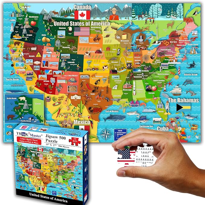 Think2Master Colorful United States Map 500 Pieces Large Format Jigsaw Puzzle by Think2Master