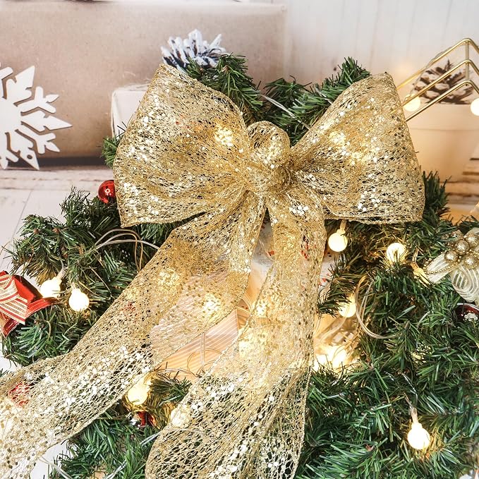 CT CRAFT LLC Sparkling Glitter Mesh Wired Ribbon 6" x 10 Yards Gold - Image 6