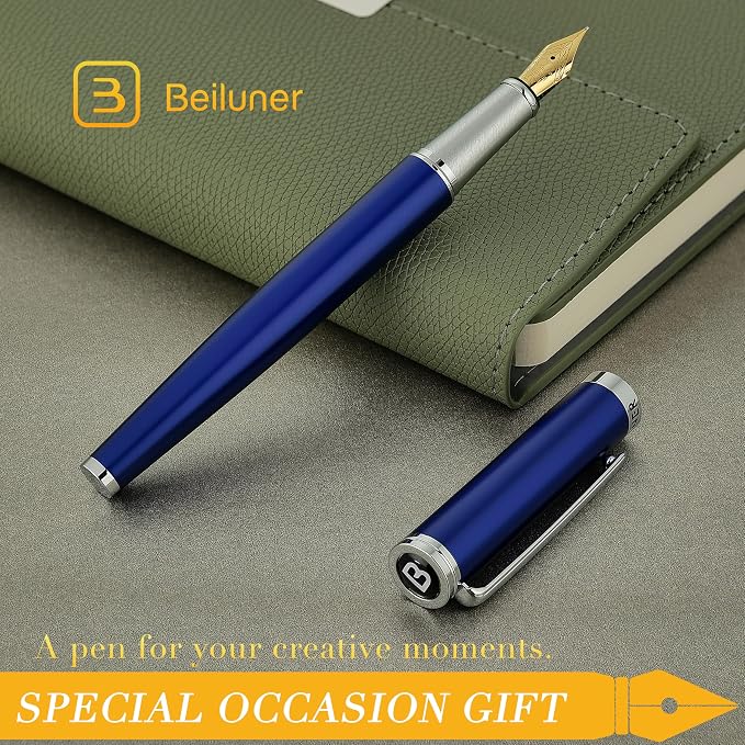 BEILUNER Luxury Fountain Pen Set, Solid 24K Gilded Fine Nib, Modern Classic - Image 7