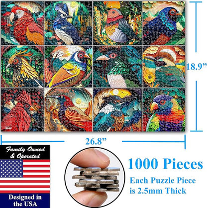 Think2Master Colorful Birds 1000 Pieces Jigsaw Puzzle. Paper Cut Craft Style. - Image 2