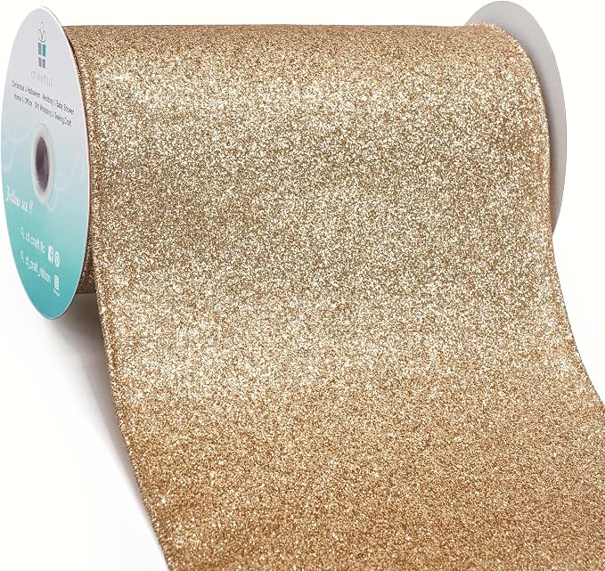 CT CRAFT LLC Glitter Wired Ribbon 6" x 10 Yards Gold by CTCRAFTLLC