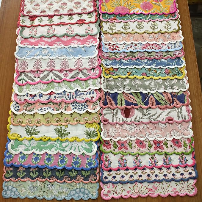 Ridhi Mix Random Hand Block Print Napkins 9" x 9" Set of 6 Reusable Cotton - Image 9