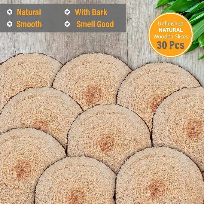Wood Slices in Mesh Bag for Crafts DIY Projects Rustic Wedding Decorations - Image 2