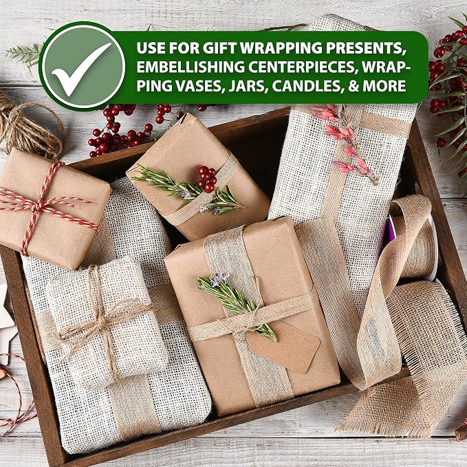 Mandala Crafts Green Burlap Wired Ribbon 1.5 Inches Wide Jute Ribbons - Image 7