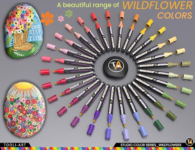 28 Wildflower Colors Acrylic Paint Pens Studio Color Series Markers Set 3mm - Image 3