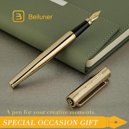 BEILUNER Gold Personalized Fountain Pen, Stunning Luxury Surface, 24K Gilded Nib - Image 8