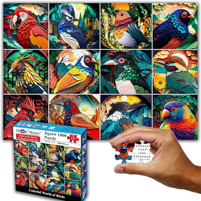 Think2Master Colorful Birds 1000 Pieces Jigsaw Puzzle. Paper Cut Craft Style. by Think2Master