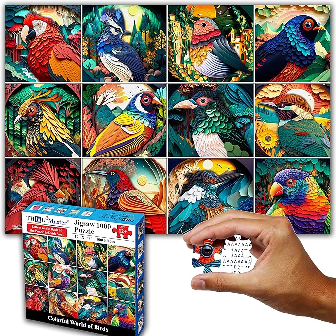 Think2Master Colorful Birds 1000 Pieces Jigsaw Puzzle. Paper Cut Craft Style. - Image 7